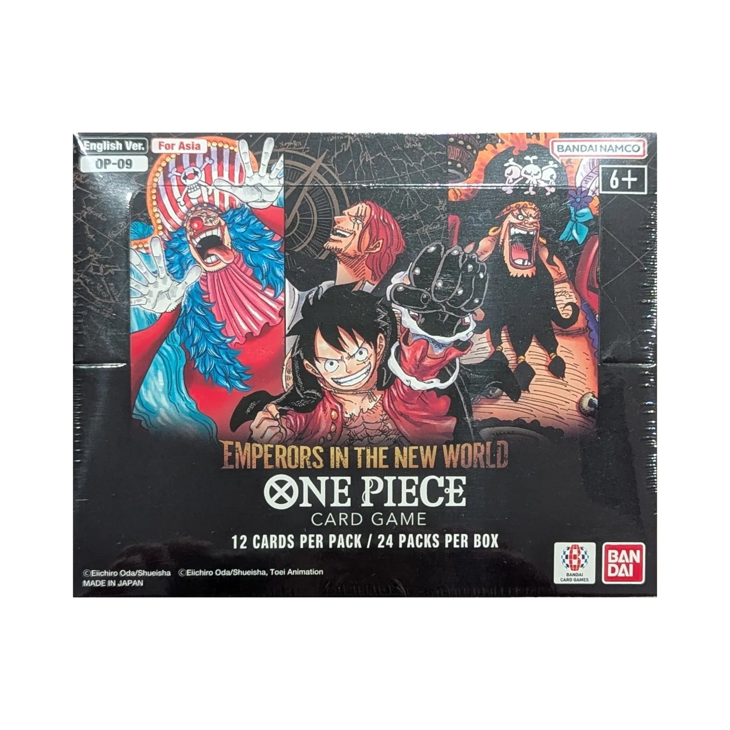 Sealed One Piece TCG OP-09 The Four Emperors English Booster Box "For Asia" Front View