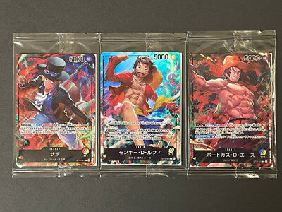 One Piece 7-Eleven promo card featuring Luffy, Ace, and Sabo – Japanese exclusive ASL brothers collectible.