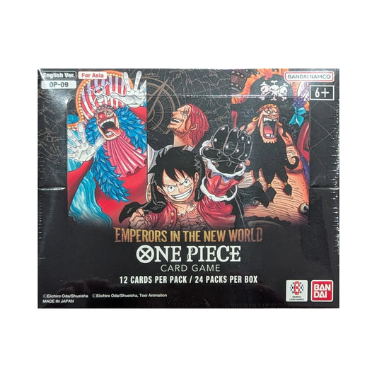 Sealed One Piece TCG OP-09 The Four Emperors English Booster Box "For Asia" Front View